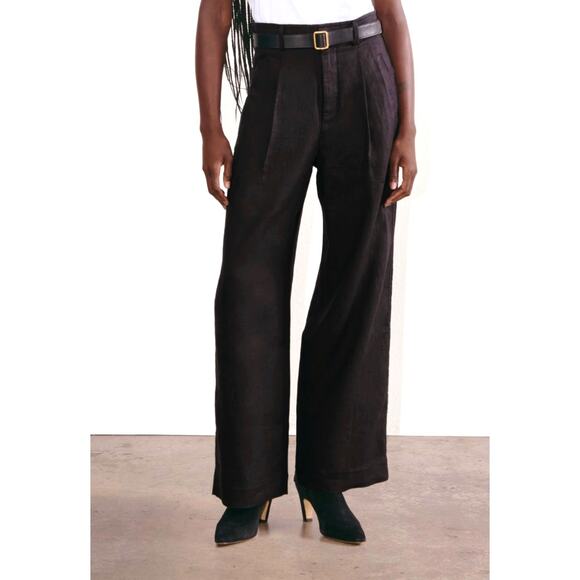 Neiman Marcus 4 Collectible Gold 100% LINEN Wide Leg High Waist Pants $290 Black - Picture 3 of 8